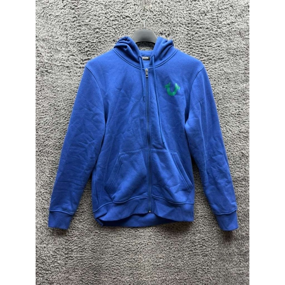 True Religion Retro Studded Logo Graphic Full Zip‎ Hoodie Blue Mens Size S/M